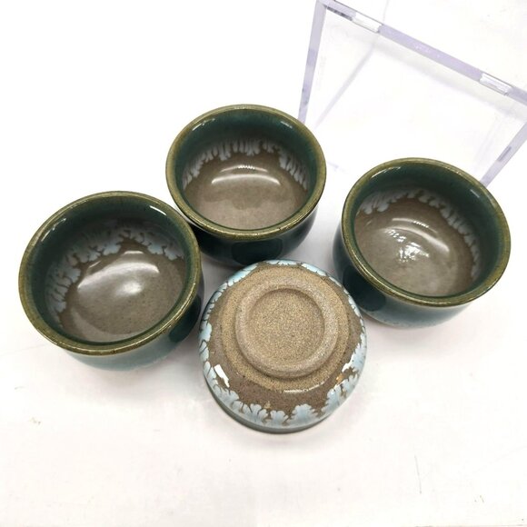 4 Drip Glazed Tea Cups Blue and Brown Set Of 4 Handmade Ceramic je193 - Picture 7 of 9